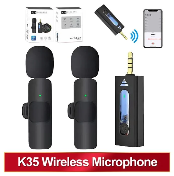 K35 Wireless Lavalier Microphone 3.5mm Round Jack Automatic Noise Reduction Lapel Mic For Camera Recording