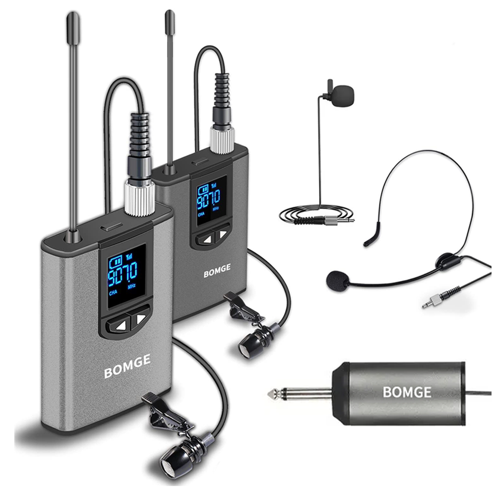 BOMGE Dual Wireless Microphone System Headset Mic/Stand Mic/Lavalier Lapel