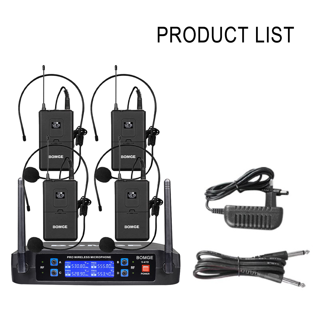 BOMGE 4-Channel Wireless Microphone System With 4 Hand-held Mics Karaoke Machine For Party/Wedding/Church/Conference/Speech