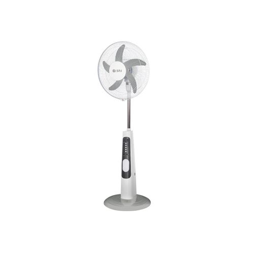 SPJ Solar Rechargeable Pedestal Fan with Built-in Light, USB Charger, and Dual DC Outputs - White & Grey (2YRS WRNTY)\