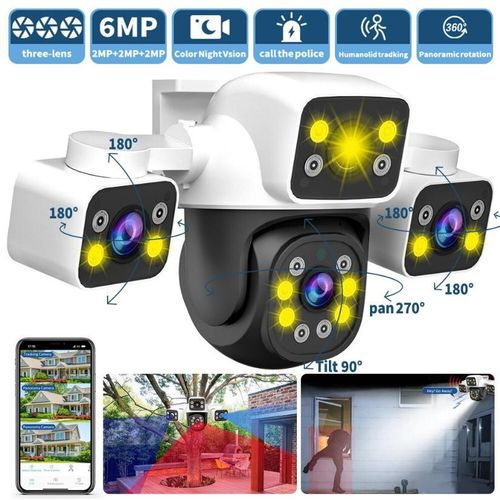 6MP Outdoor External Full HD IP Camera 3 Lenses 3 Screens Wifi Camera 4K Dual Screen Auto Tracking PTZ Surveillance Camera