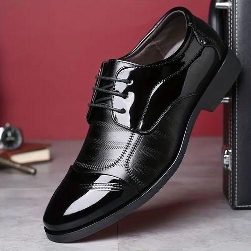 Banagat Men's Formal Wedding Corporate Shoes Lace Up Patchwork Color Black
