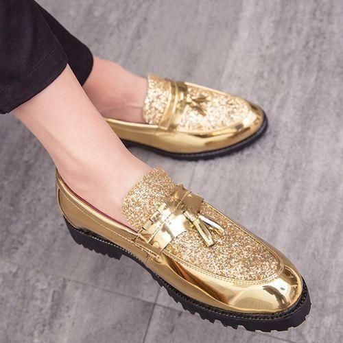 Banagat Men Glossy Tassel Brogue Shoes Loafers Slip-ons Formal Corporate Gold