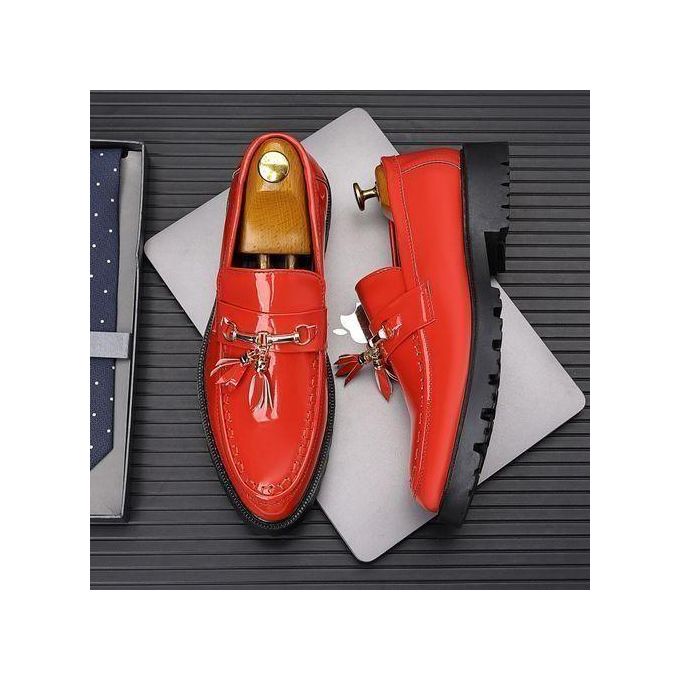 Banagat Men's Glossy Business Loafers & Slip-ons Formal Corporate Shoes Red