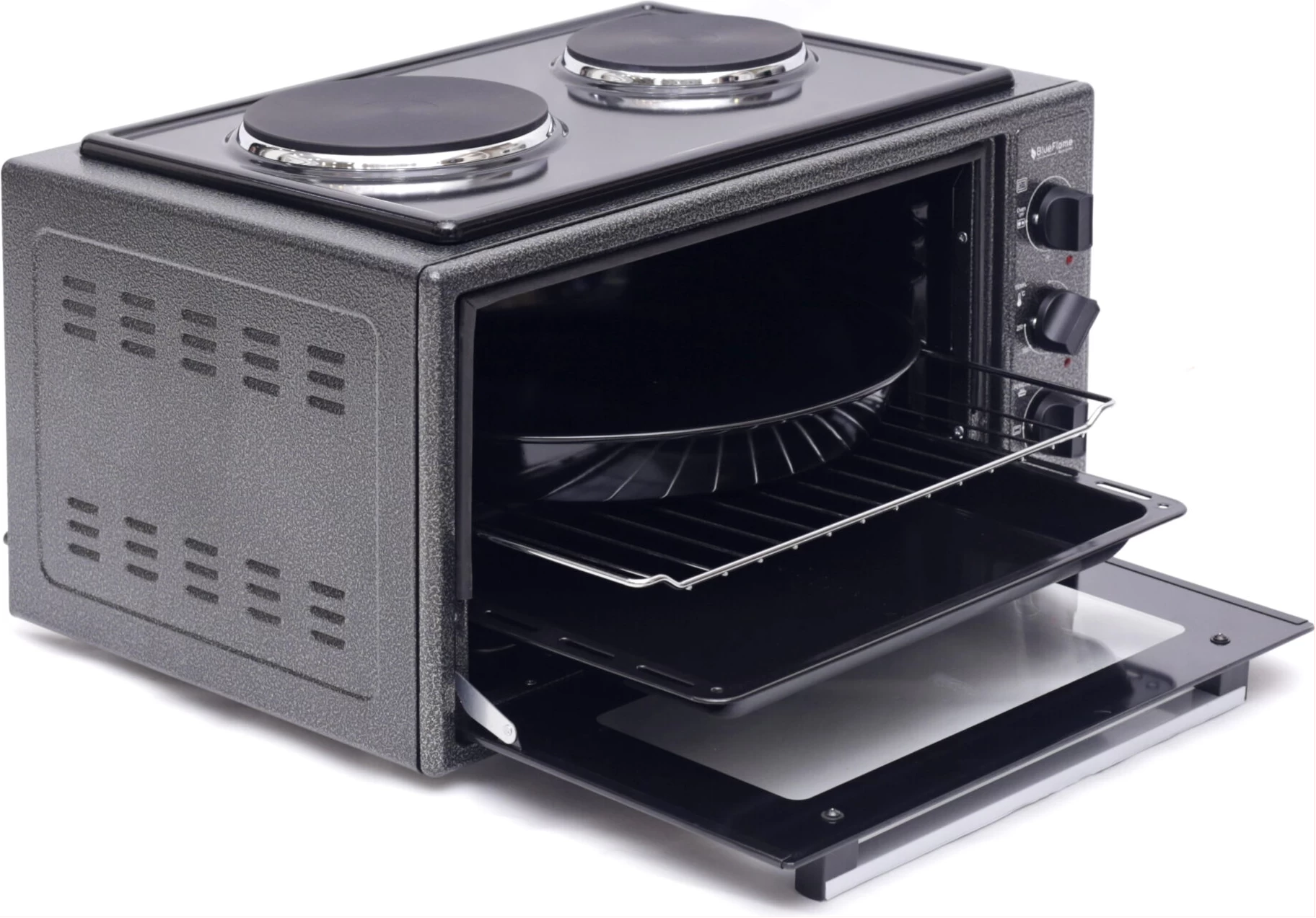 Blueflame 35 Liters Electric Mini Oven With Two Hot Plates / Hobs - Inox