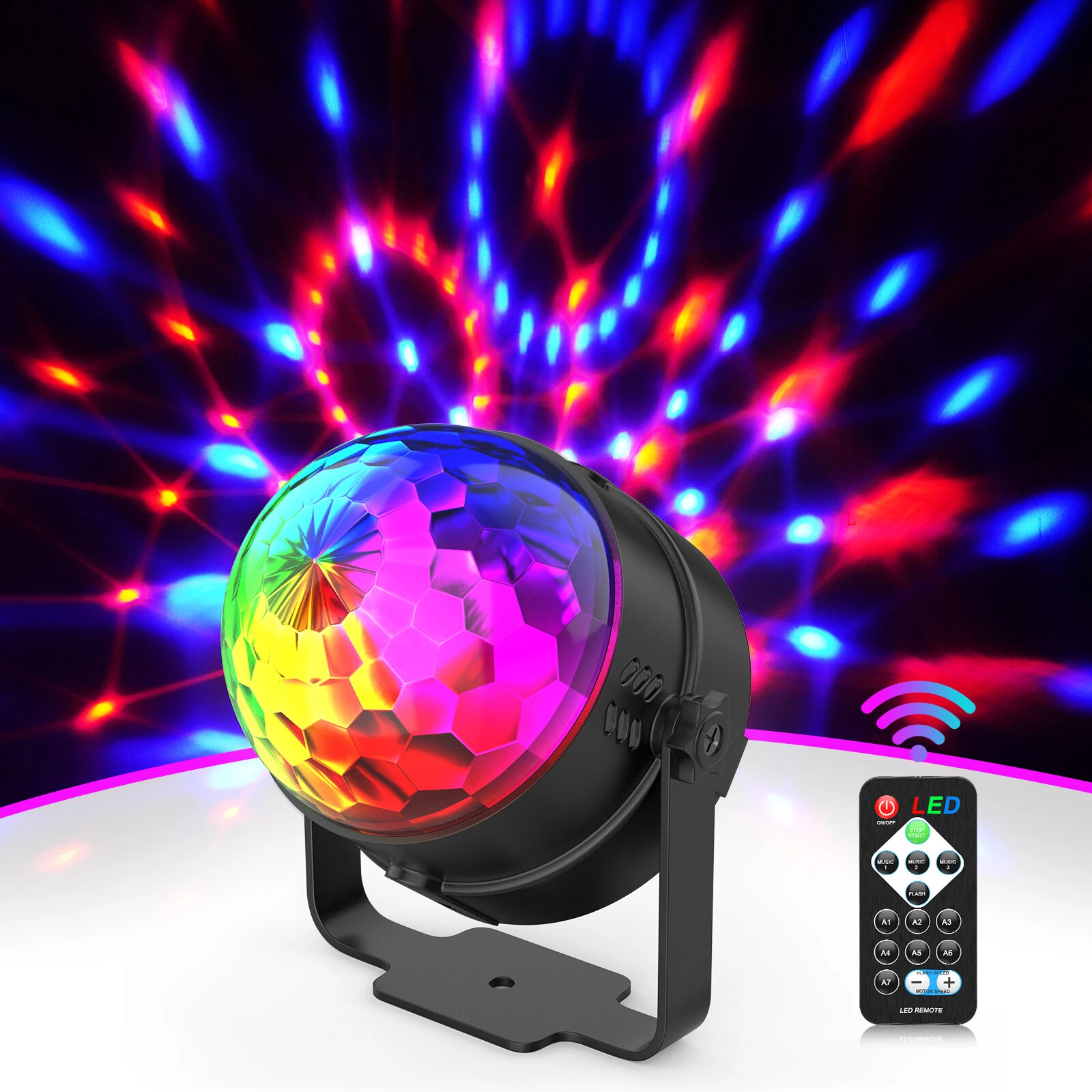 Colorful voice controlled rotating stage, party magic ball lights, DJ home flashing disco atmosphere lights, car decoration ligh