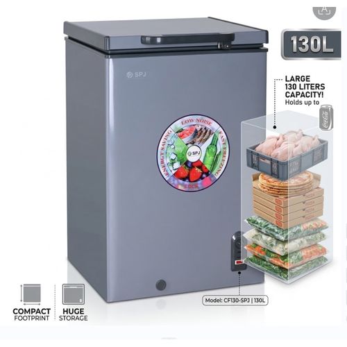 SPJ 130L Deep Freezer / Chest Freezer – Energy Saving, Low Noise, Fast Freezing, Lockable Lid – Grey (3 YRS WRNTY)