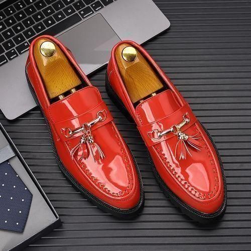 Banagat Men's Glossy Business Loafers & Slip-ons Formal Corporate Shoes Red