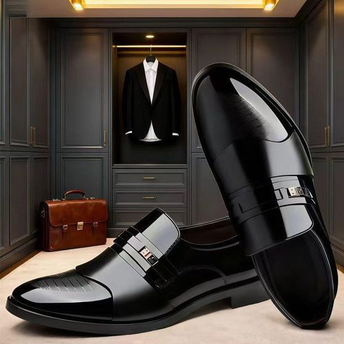 Men's Formal Leather Shoes-Work Business Pointed Toe Shoes-Slip-on loafers -Wedding Shoes- Black
