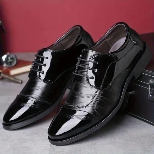 Banagat Men's Formal Wedding Corporate Shoes Lace Up Patchwork Color Black