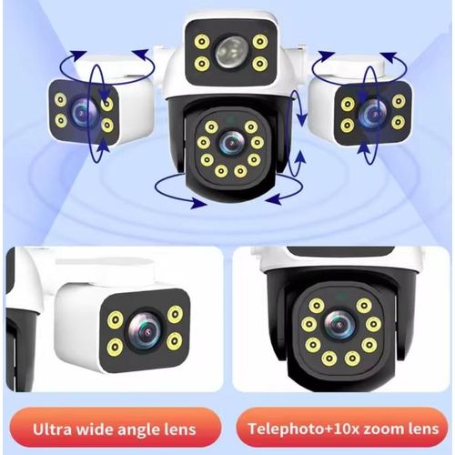 6MP Outdoor External Full HD IP Camera 3 Lenses 3 Screens Wifi Camera 4K Dual Screen Auto Tracking PTZ Surveillance Camera