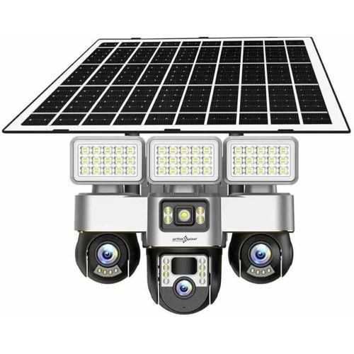 4G Sim Card Camera With Solar Panel Outdoor Floodlight Triple PTZ Camera Surveillance Security