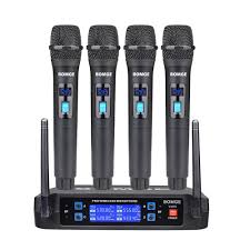 BOMGE 4-Channel Wireless Microphone System With 4 Hand-held Mics Karaoke Machine For Party/Wedding/Church/Conference/Speech