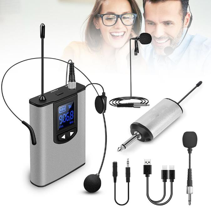 BOMGE Dual Wireless Microphone System Headset Mic/Stand Mic/Lavalier Lapel