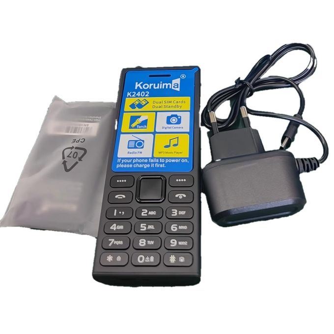 Koruima K2402 Button Phones 2.4" 1800mAh 5V 1A Type-C Charger Big Battery Dual Sim Feature Phones Black