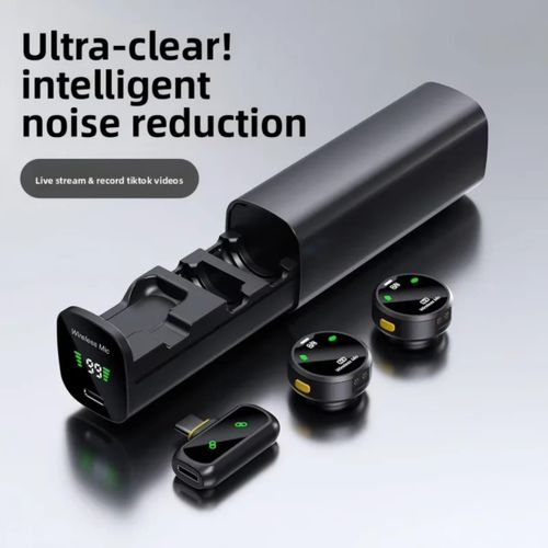 J10 Wireless Lavalier Microphone – Mini AI Noise Reduction Lavalier Mic with Charging Case, Plug & Play, 20M Range for iPhone, Android, Vlog, Interview, Live Streaming - BLACK