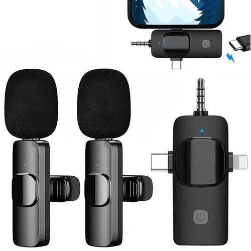 3 In 1 Wireless Lavalier Microphone for iPhone Android 3.5mm for radio Live Recording Noise Reduction Mini Microph GAMINJA