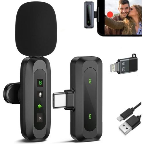 Wireless Lavalier Microphone For IPhone & Type-C + IOS Adapter,Professional Mini Clip-on Mic for Video Recording